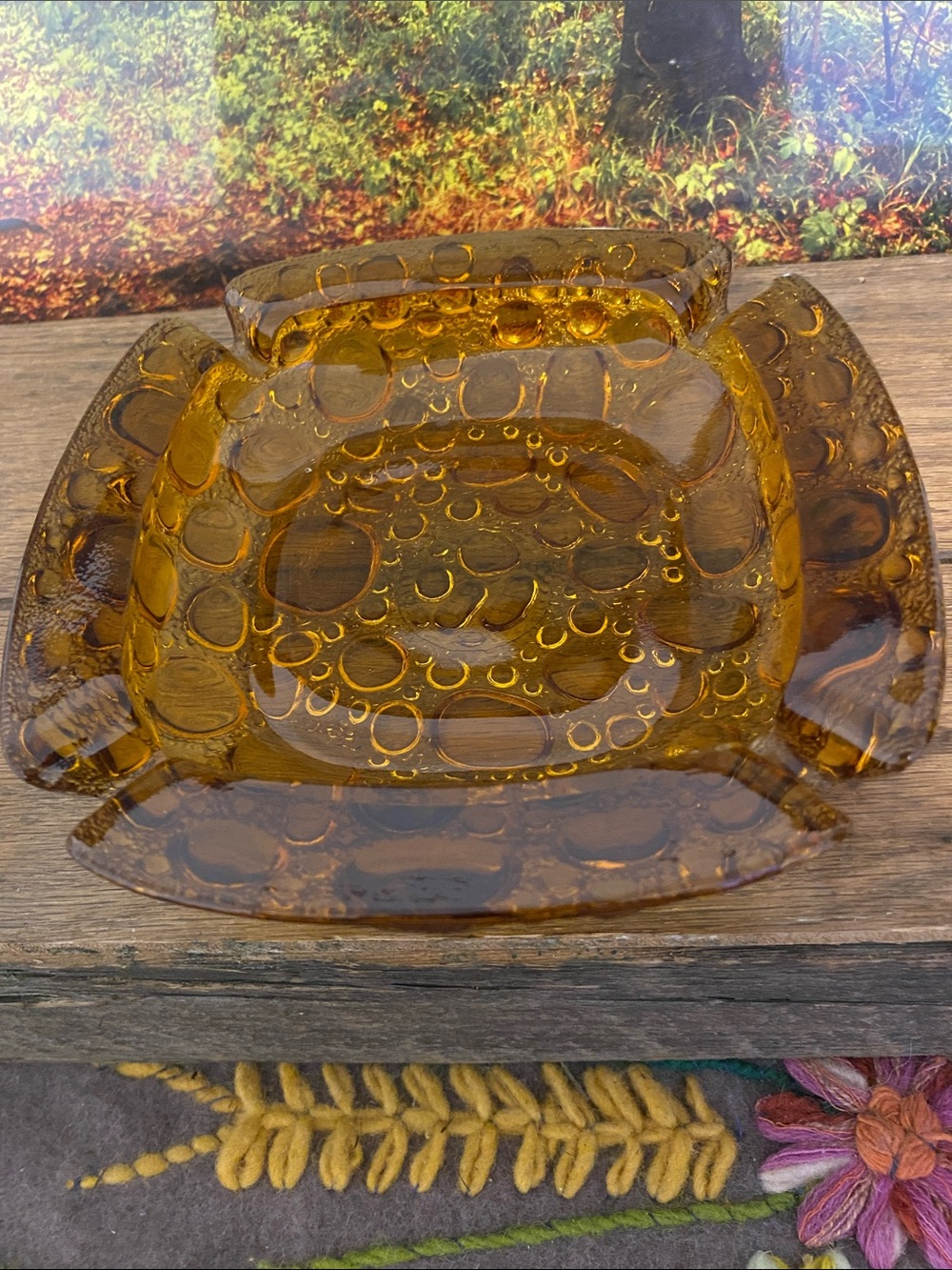 Amber Bubble Glass Ashtray - Home Accents